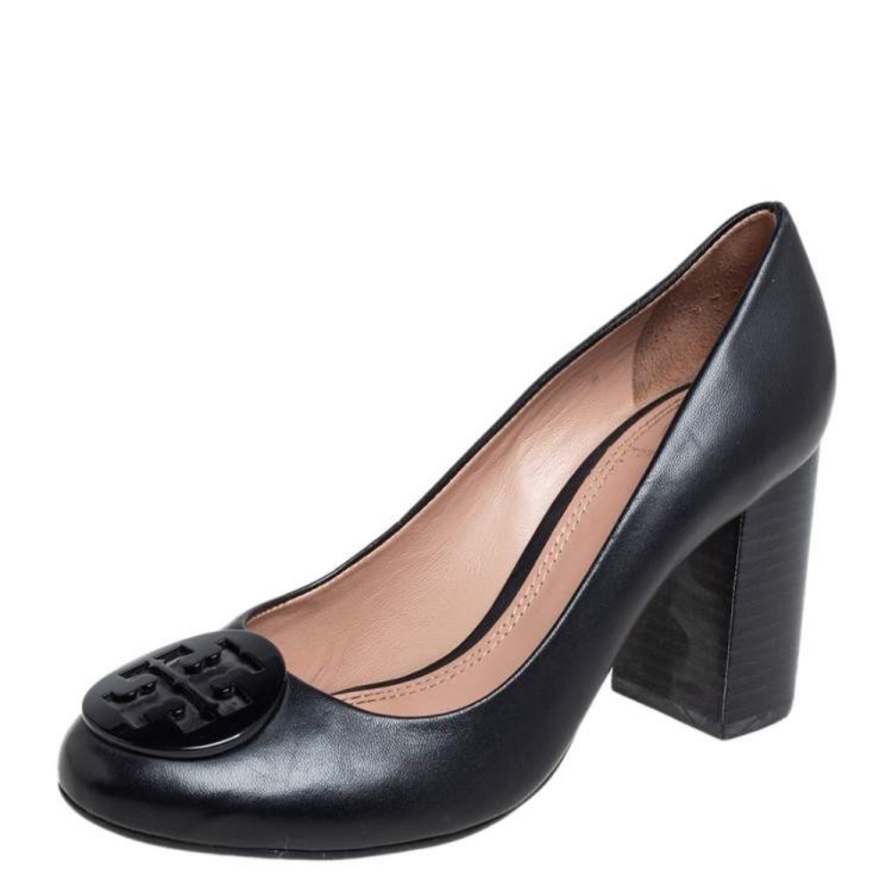 Tory Burch Black Leather Block Heel Pumps Size 7.5
